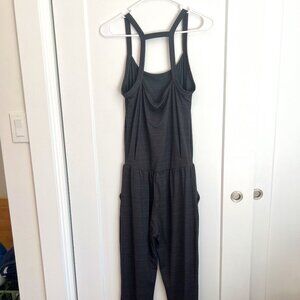 PrAna Jumpsuit in grey with fitted top and loose, jogger bottoms